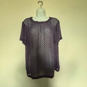 Pre-Loved Loft Sheer Purple short sleeve blouse with polka dots